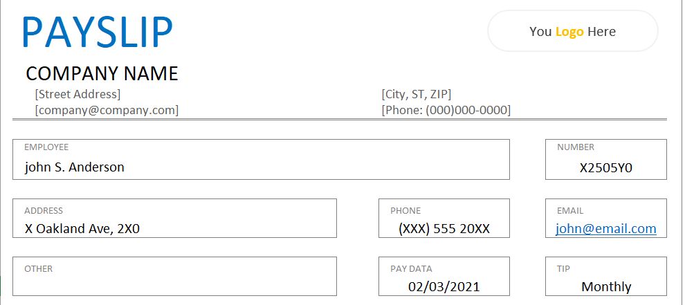 salary slip sample xls