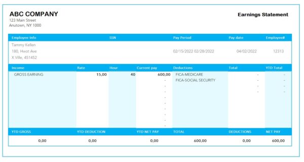 Payroll and Paystub Excel printable