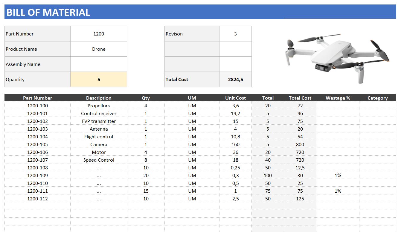 8 Bill Of Material Excel Template Excel Templates Excel Templates