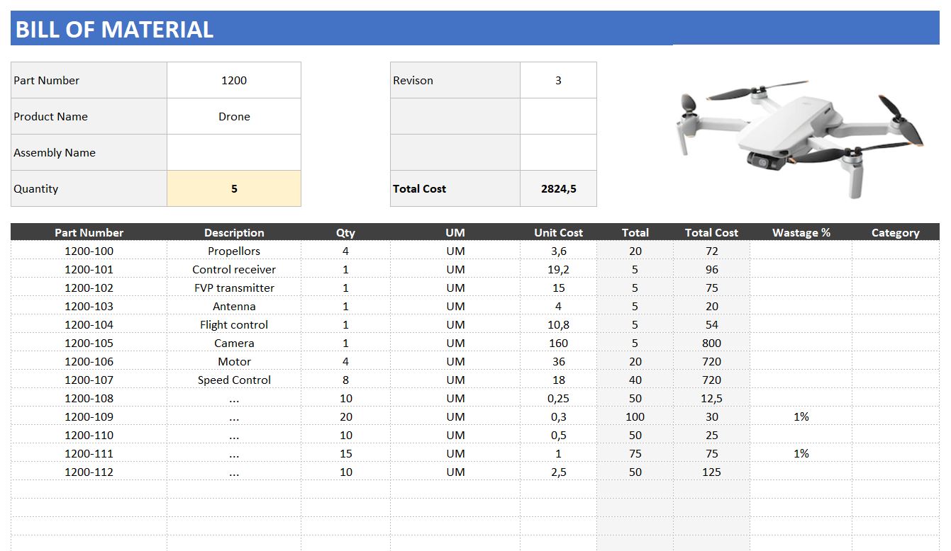 Free Bill of Materials Excel Template For Business Exsheets