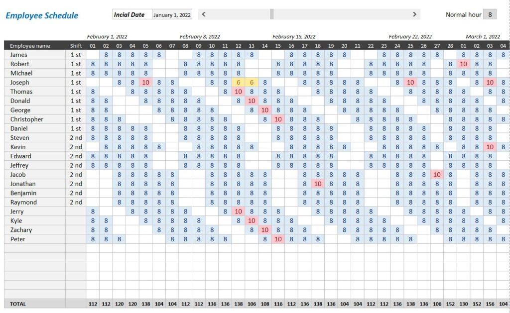 staff holiday planner excel template