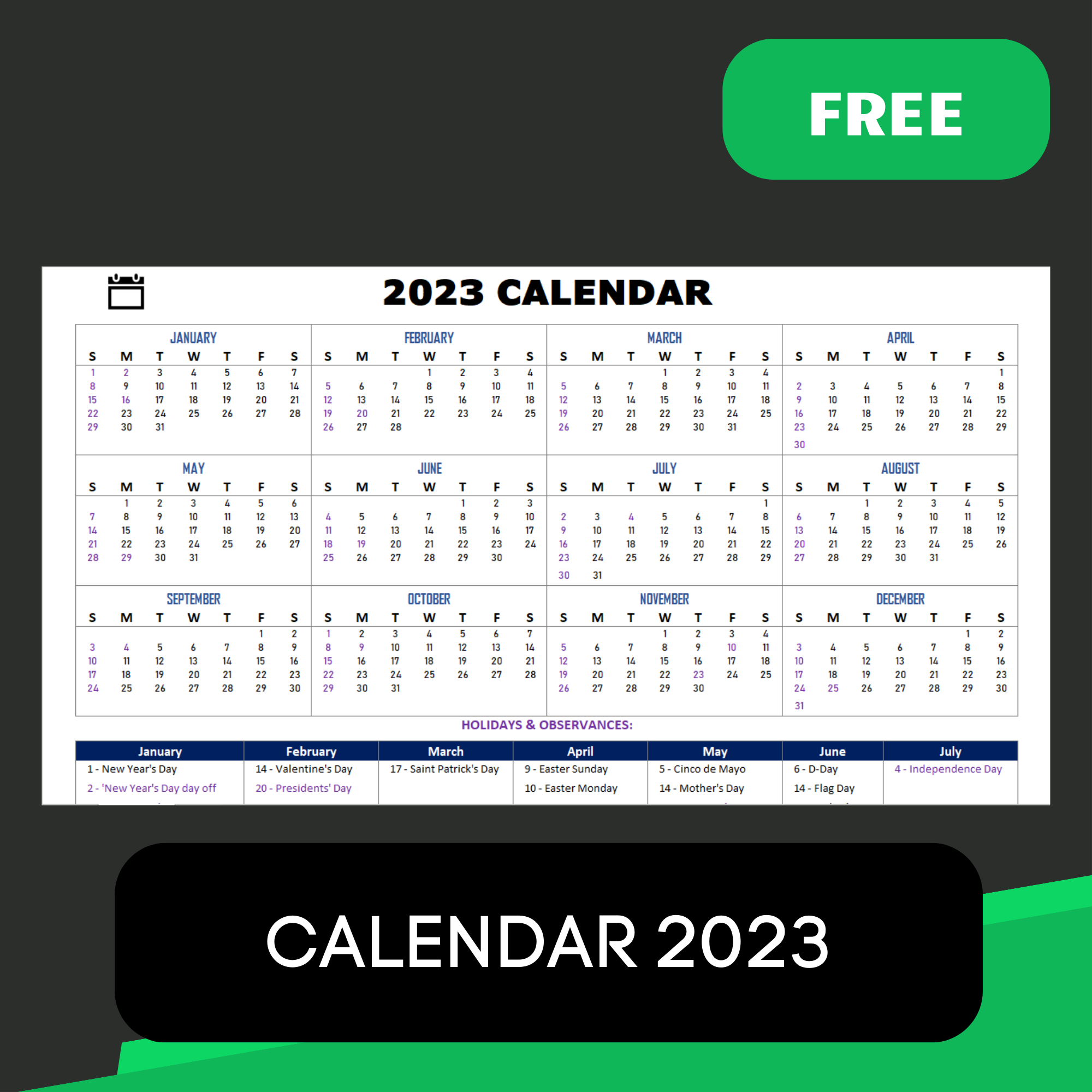 Calendar 2023 For Download Exsheets