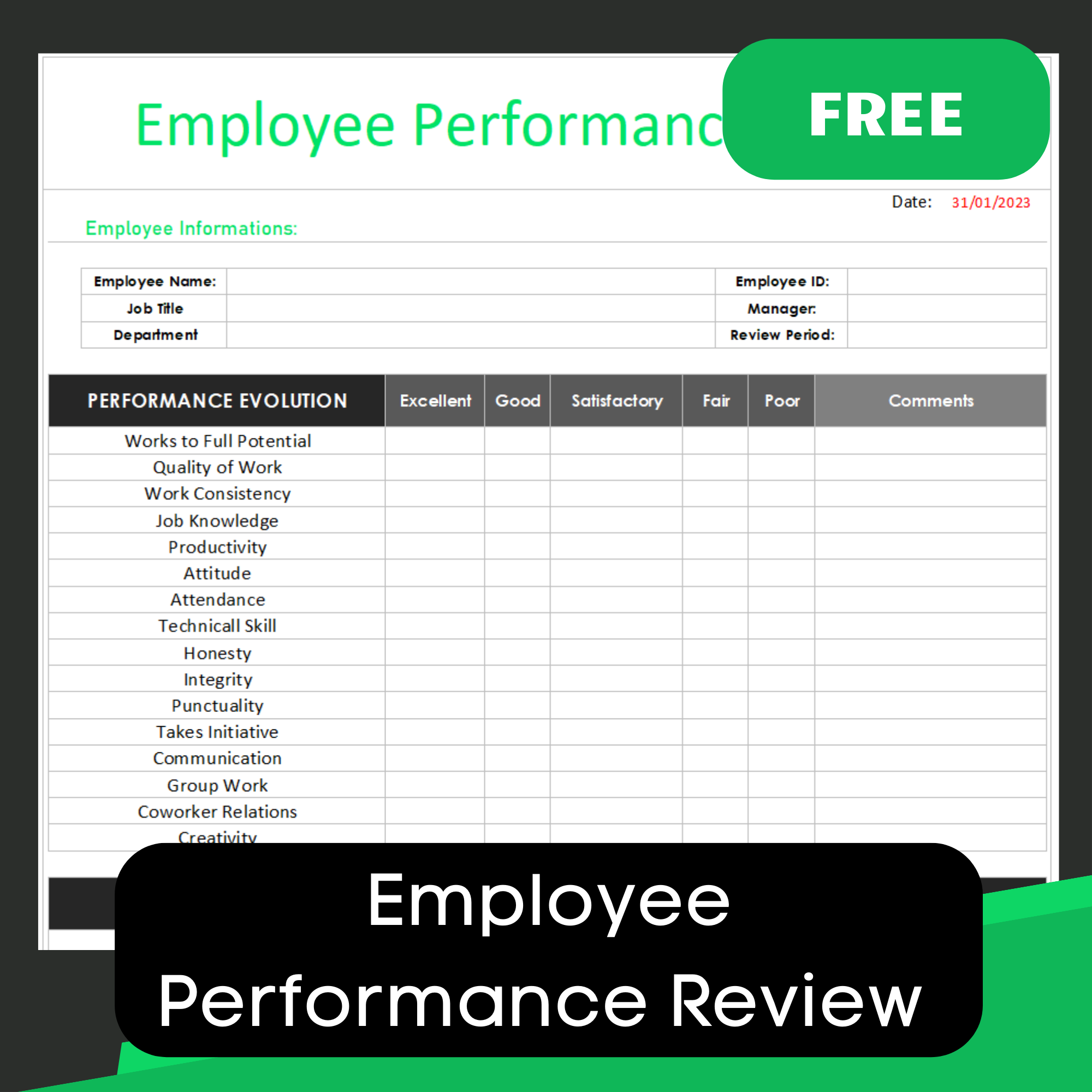 Employee Performance Review Template - Exsheets