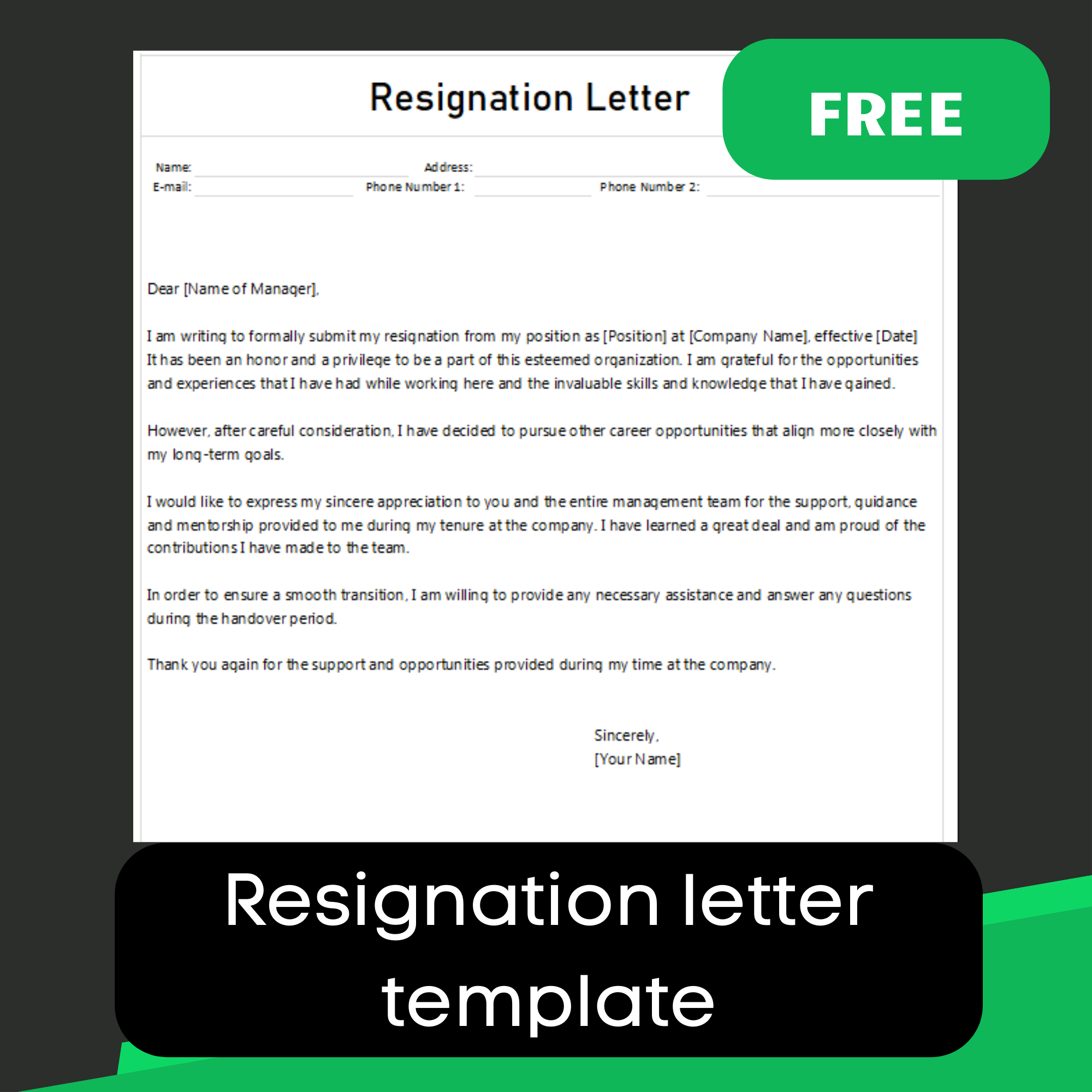 Resignation letter template Exsheets Resignation letter template Exsheets