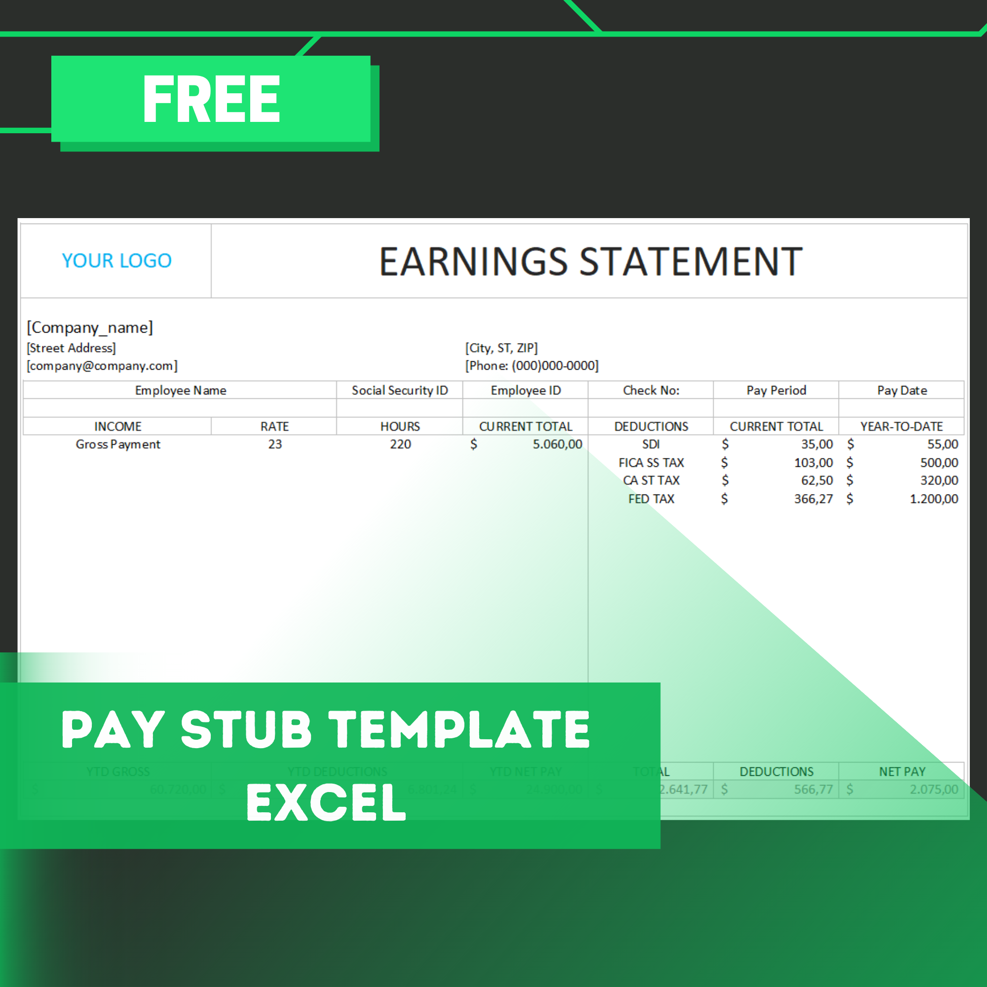 10 Excel Pay Stub Template Excel Templates - Free Pay Stub Template ...