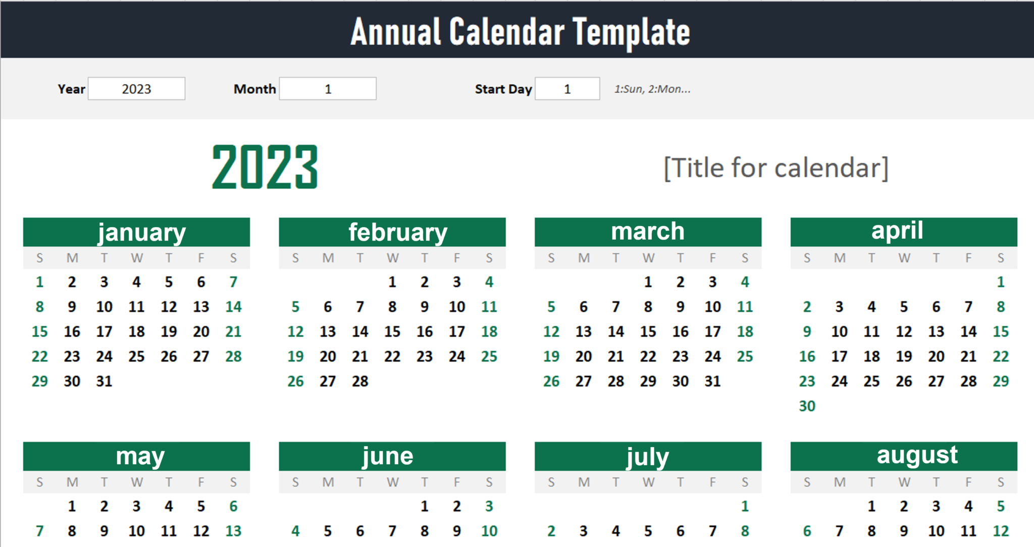Calendar 2023 template - Exsheets