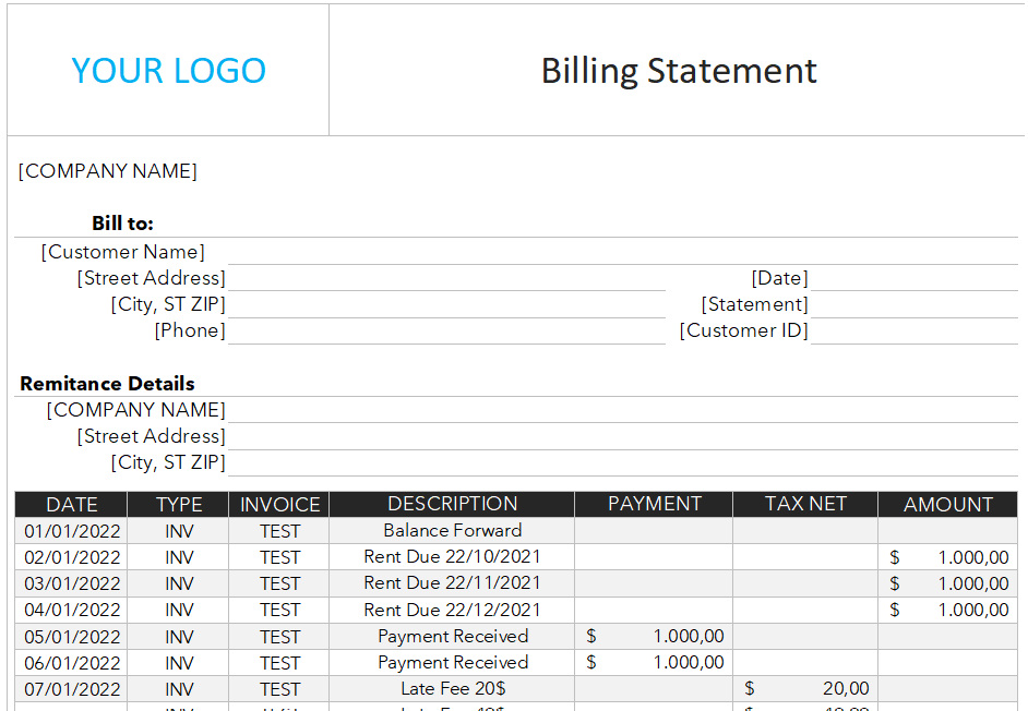 Billing Statement Template - Exsheets