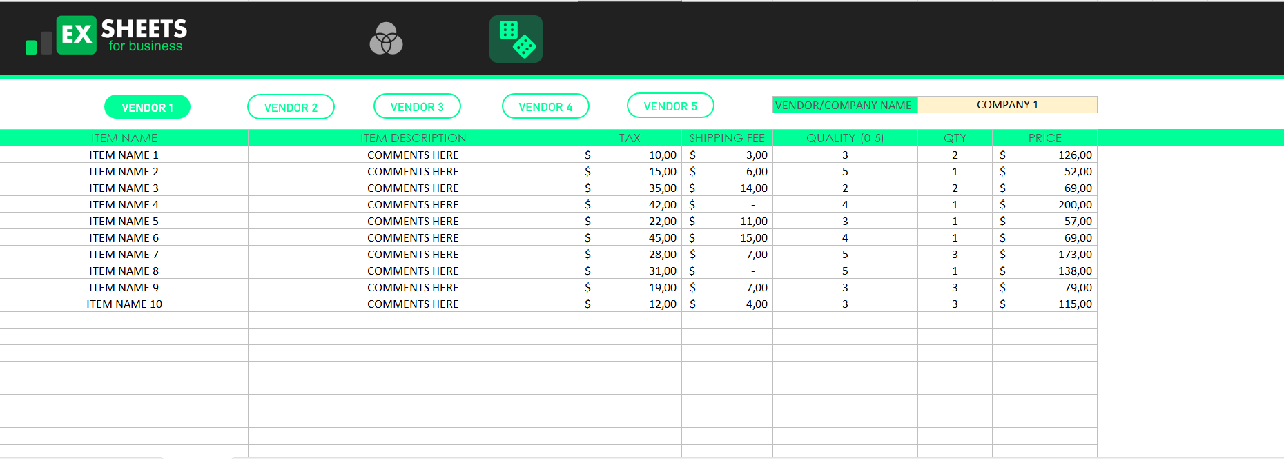 FREE PRICE COMPARISON TEMPLATE GOOGLE SHEETS visual data 2