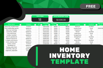 Free Home inventory Spreadsheet - Exsheets