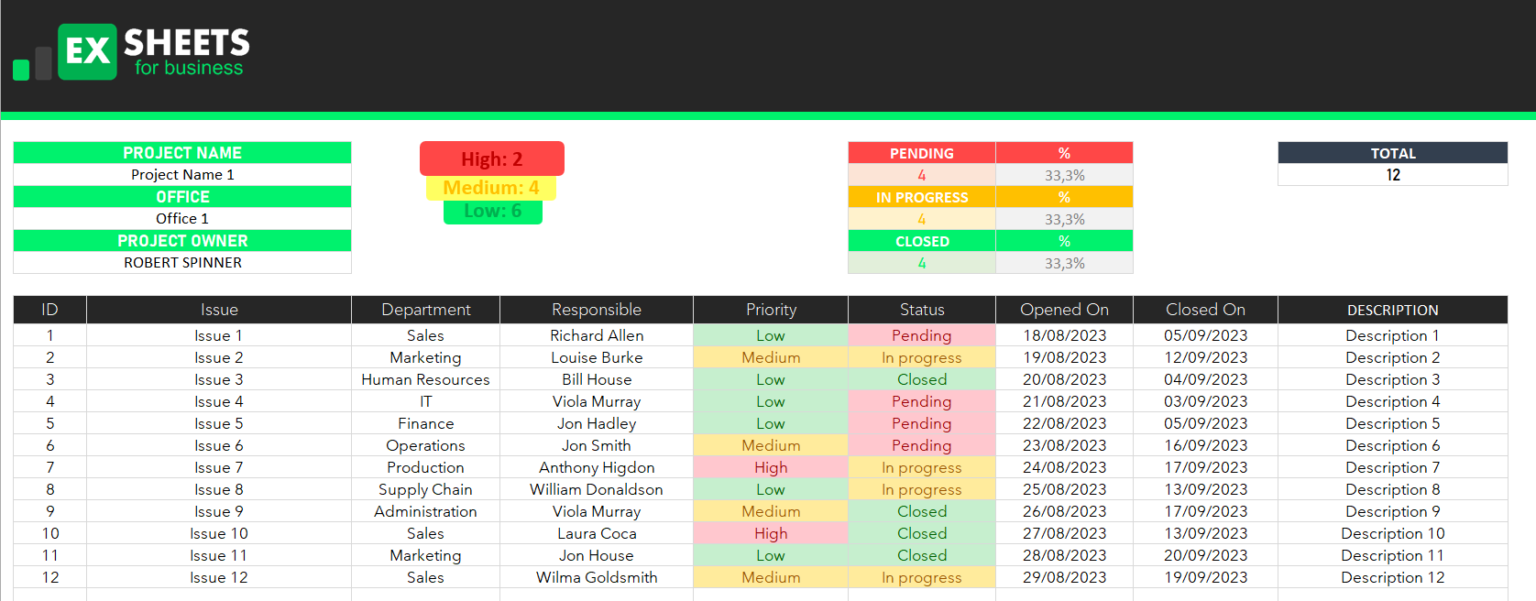 Free Issue Tracker Template - Exsheets